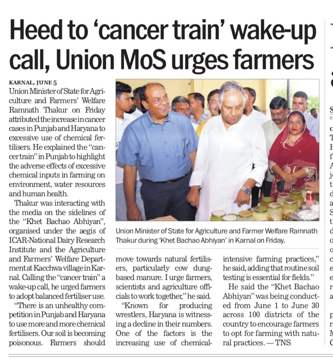Heed to 'cancer train' wake-up call, Union MoS urges farmers