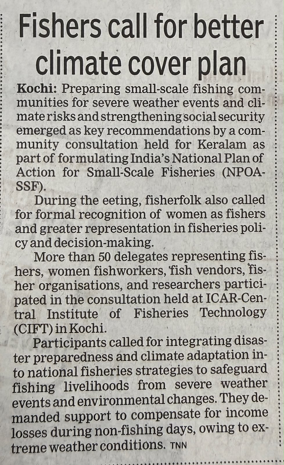 Fishers call for better climate cover plan