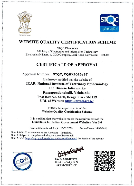 ICAR-NIVEDI Secures Prestigious STQC Website Quality Certification